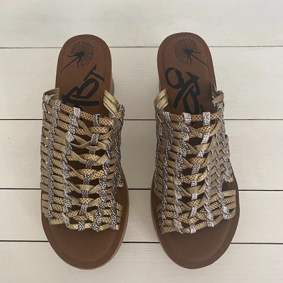 OTBT Starlike Mixed Metallic Woven Leather Platform Wedge Sandals, Women Size 9 - Picture 7 of 11